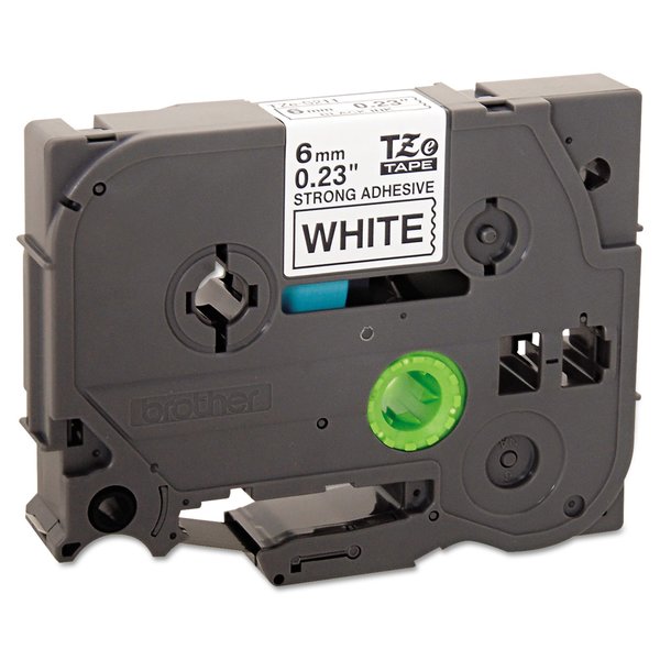 Brother TZe Extra-Strength Adhesive Labeling Tape, 0.23x26.2ft, Black on White TZES211